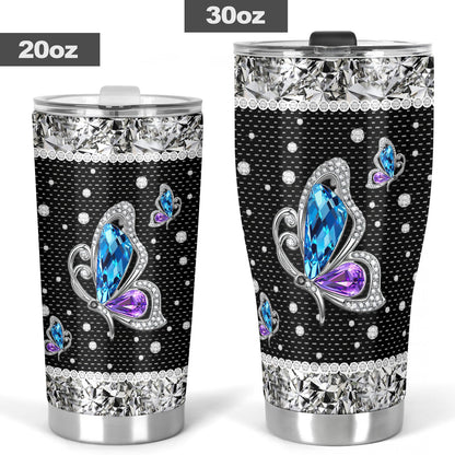 Butterflies Tumbler With Rhinestone Pattern Print 0622