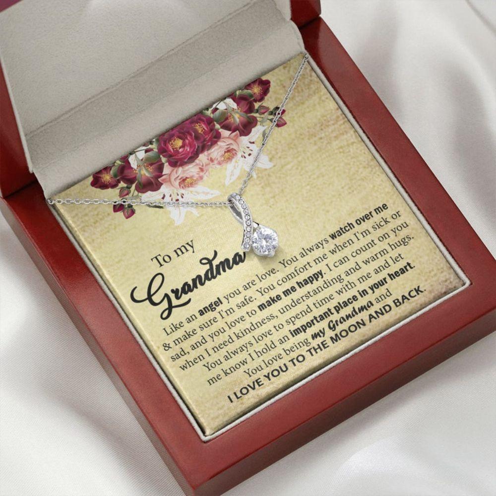 To My Grandma Grandma Gift From Granddaughter/Grandson Grandmother Gift - Grandma Petite Ribbon Necklace 0921