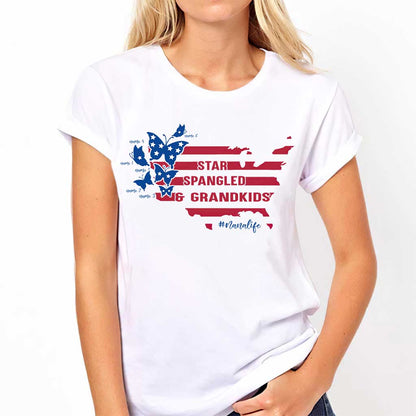 Star Spangled And Grandkids Patriotic - Personalized Independence Day Grandma T-shirt and Hoodie