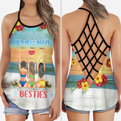 I Love You To The Beach And Back - Personalized Bestie Cross Tank Top
