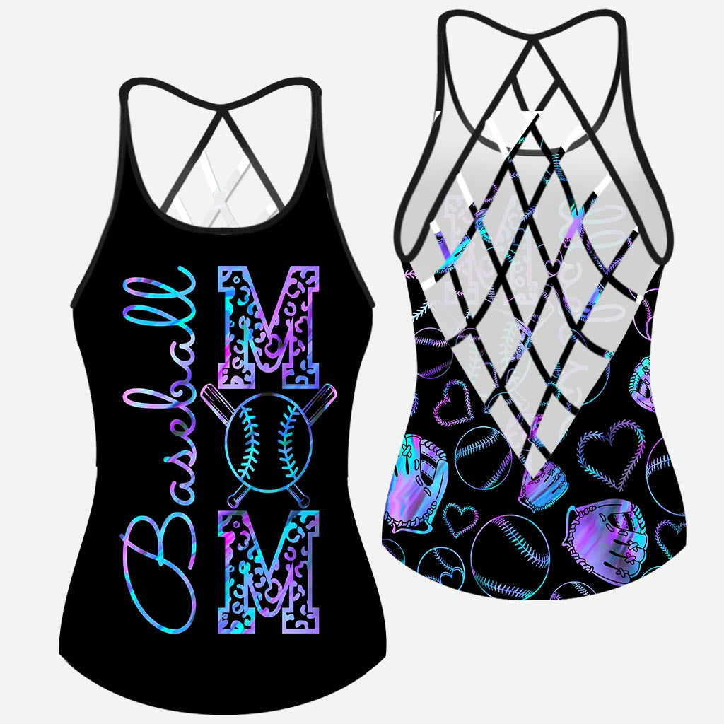 Baseball Mom Hologram Baseball Cross Tank Top