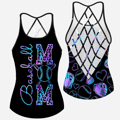 Baseball Mom Hologram Baseball Cross Tank Top