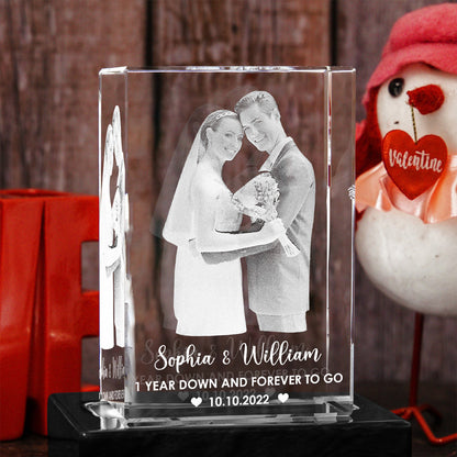 Wedding Anniversary Laser Engraved Gift - Personalized Husband And Wife Laser Engraving 3D Cuboid Shaped Crystal Lamp