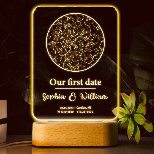 Our First Date - Personalized Couple Shaped Plaque Light Base