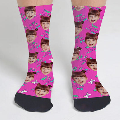 Custom Face Party Pattern - Personalized granddaughter Socks
