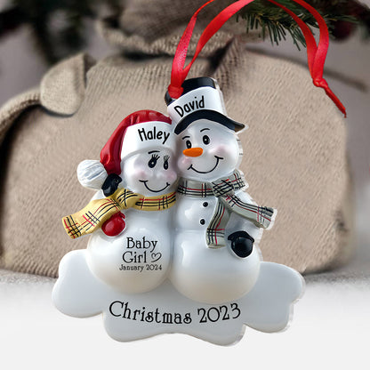 Snowman Couple Expecting Parents - Personalized Pregnancy Ornament