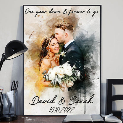 Custom Watercolor Painting From Photo - Personalized Husband And Wife Canvas And Poster