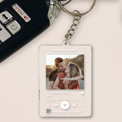Custom Photo And Favorite Song Scannable QR Code - Personalized Husband And Wife Transparent Keychain