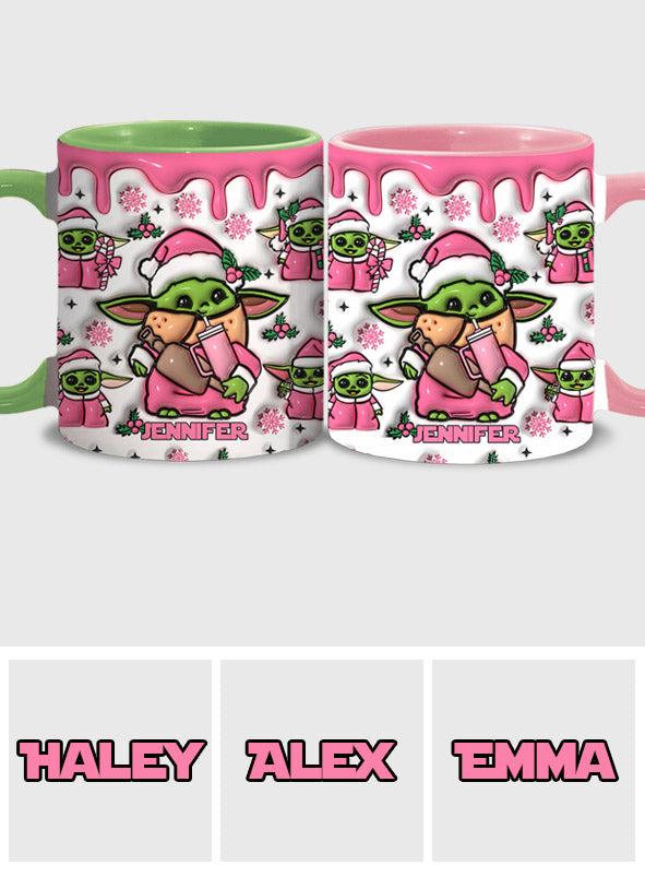 Pink Christmas The Child - Personalized The Force Accent Mug