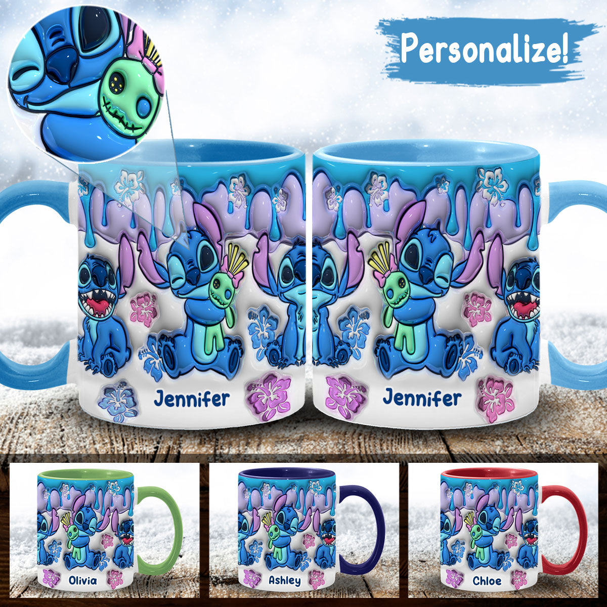 Blue Ohana Hugging - Personalized Ohana Accent Mug