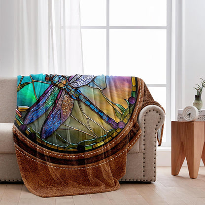 Stained Glass Dragonfly - Personalized Dragonfly Blanket