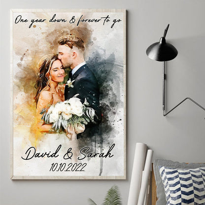 Custom Watercolor Painting From Photo - Personalized Husband And Wife Canvas And Poster