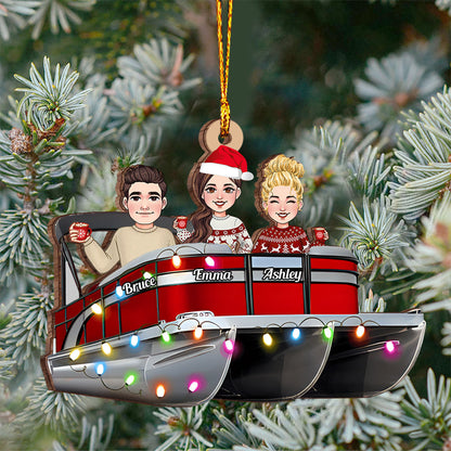 Christmas Light Pontoon Boat - Personalized Pontoon Ornament