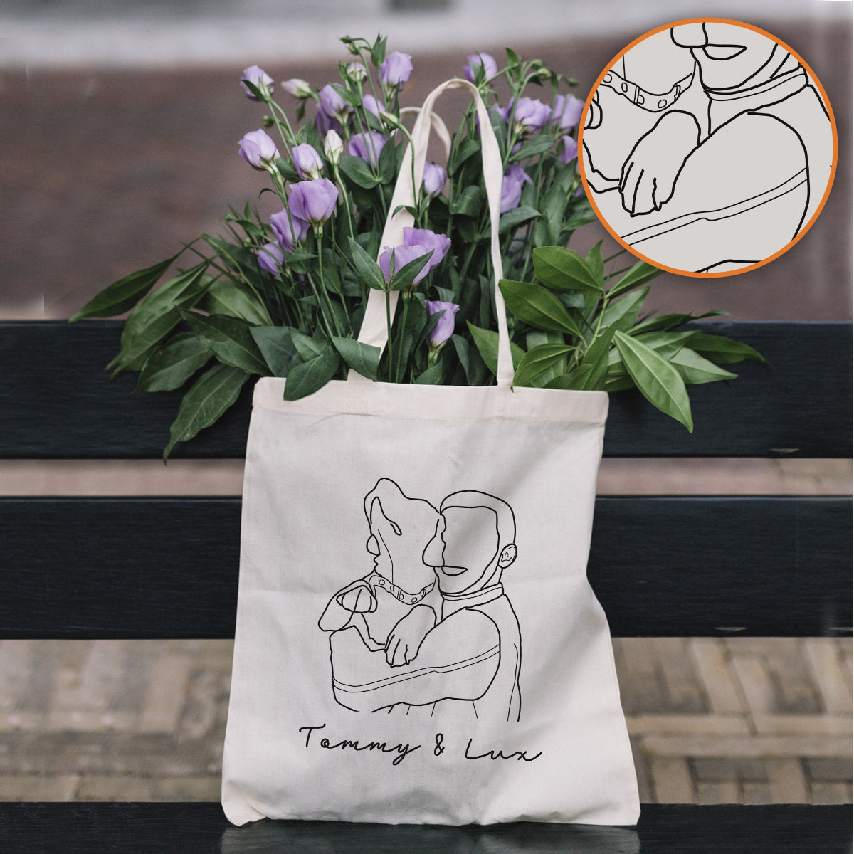Custom Photo Line Art - Personalized Dog Embroidered Tote Bag