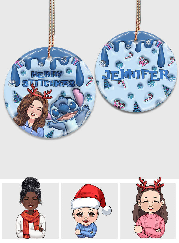 Ohana Merry Stitchmas - Personalized Ohana Ceramic Circle Ornament