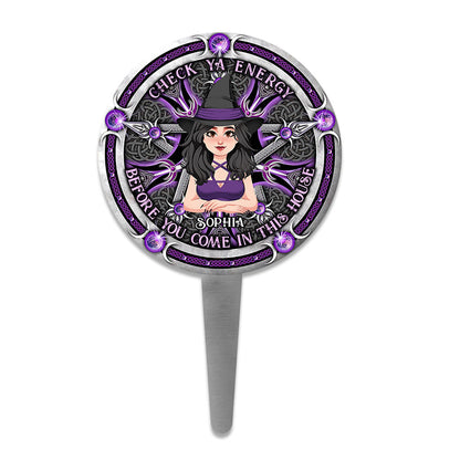 Check Ya Energy - Personalized Witch Acrylic Garden Sign