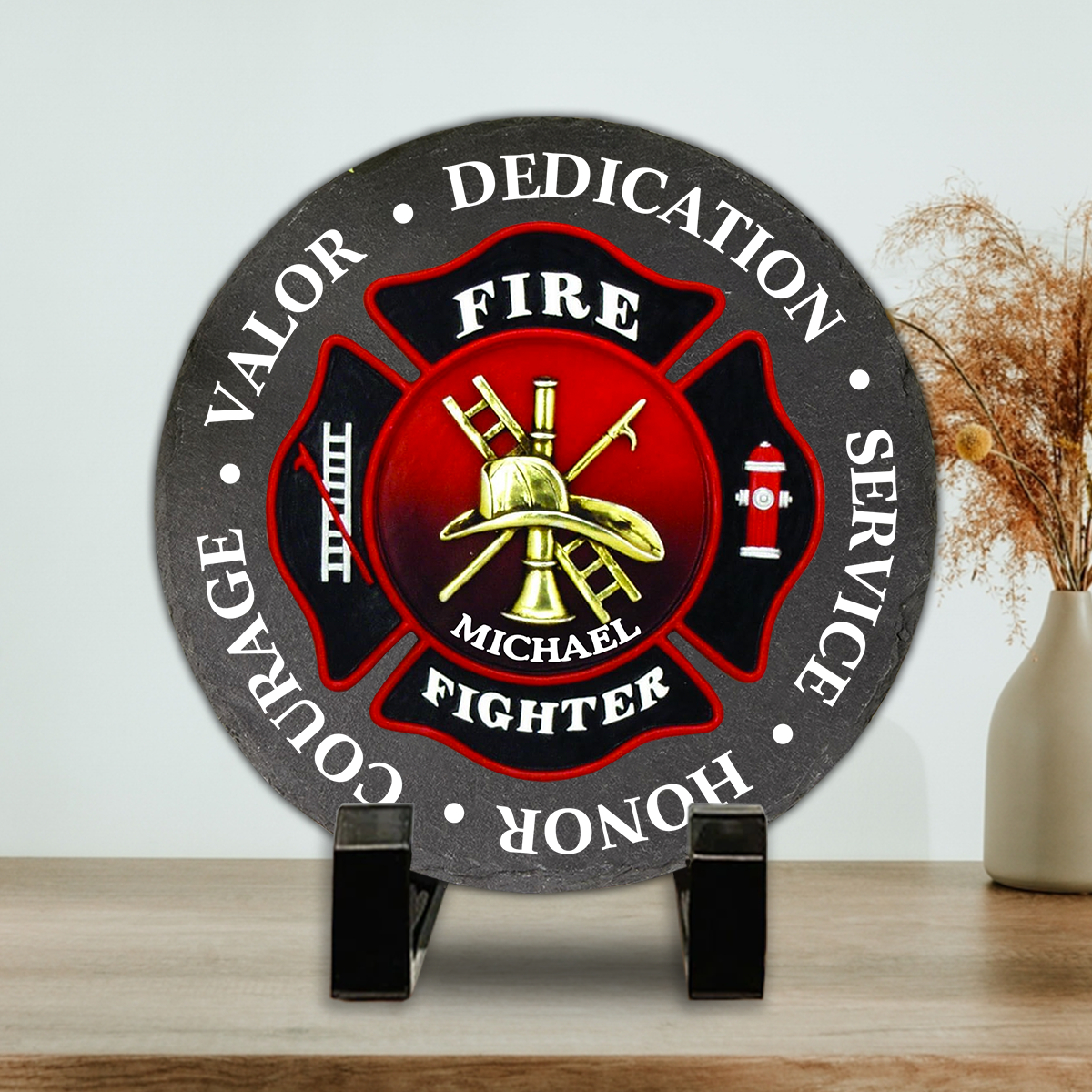 Honor Firefighter - Firefighter gift for him, father, husband, son - Personalized Round Shaped Stone