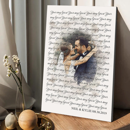 Custom Watercolor Portraits With Wedding Song Lyrics - Personalized Husband And Wife Canvas And Poster