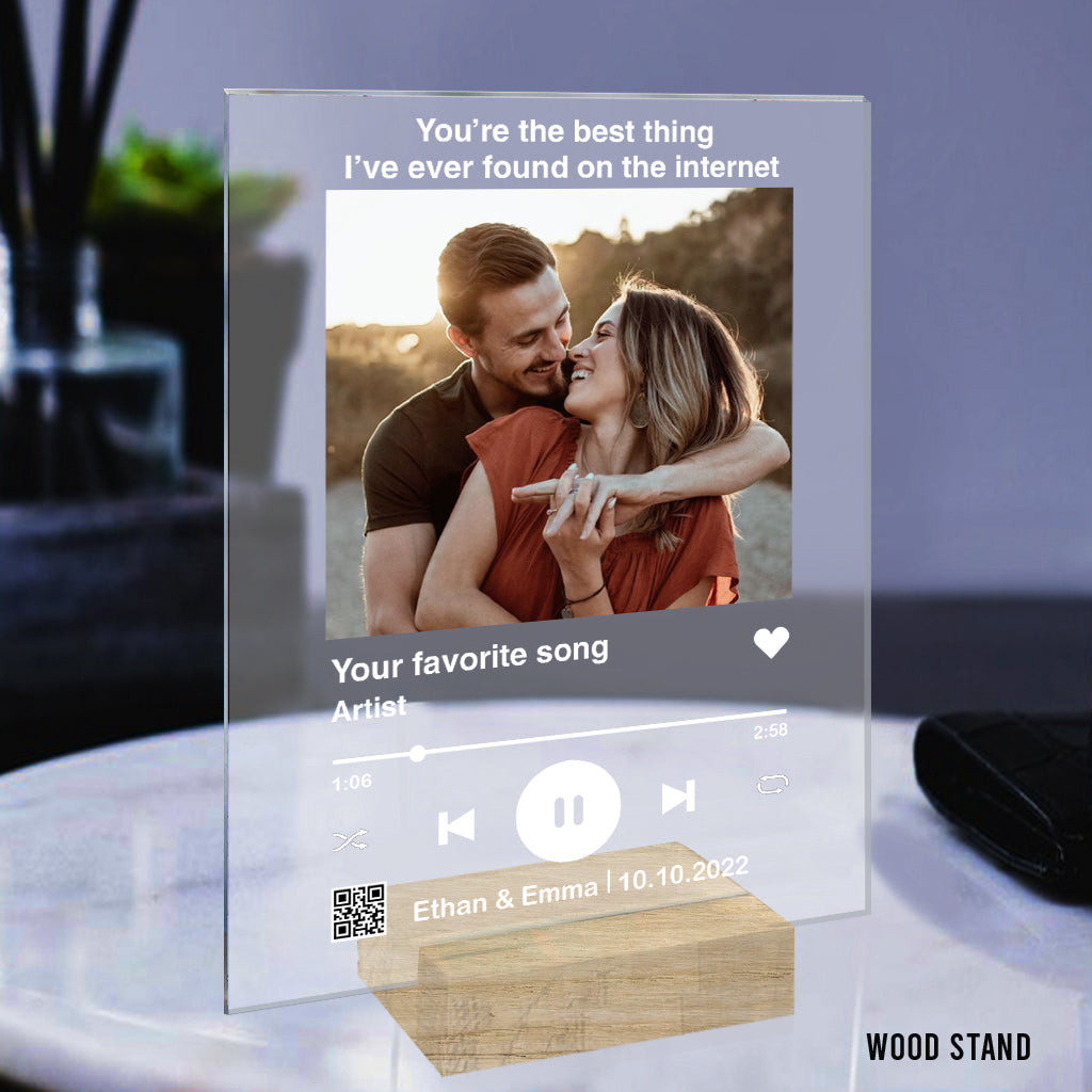 Custom Photo And Favorite Song Scannable QR Code - Personalized Husband And Wife Transparent Acrylic Plaque