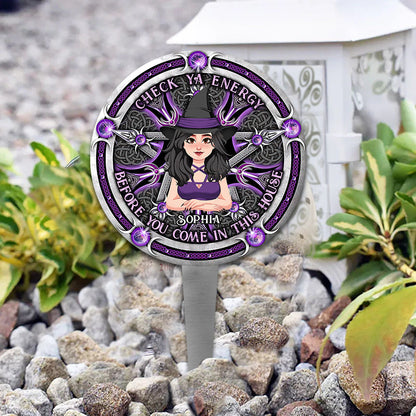 Check Ya Energy - Personalized Witch Acrylic Garden Sign