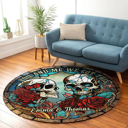 Skull Couple - Personalized Skull Round Rug