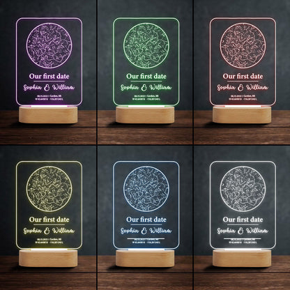 Our First Date - Personalized Couple Shaped Plaque Light Base