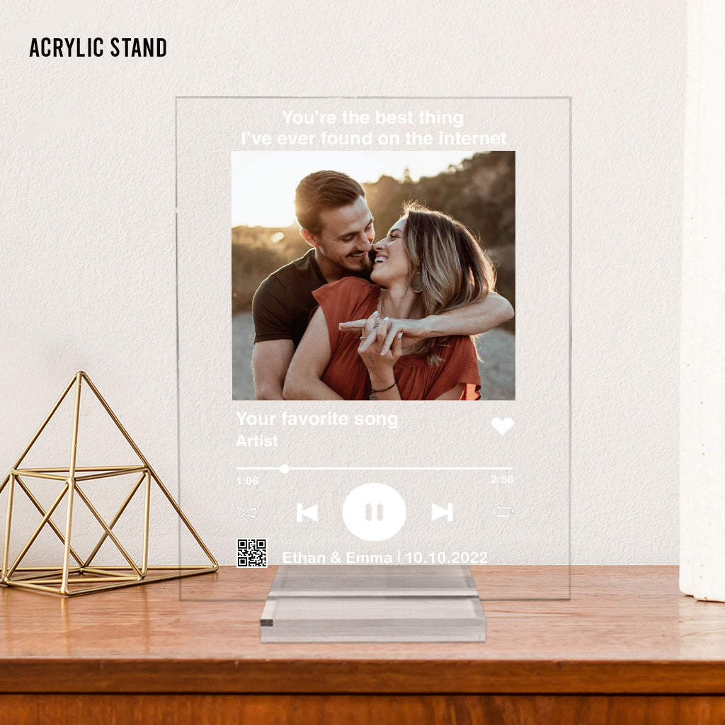 Custom Photo And Favorite Song Scannable QR Code - Personalized Husband And Wife Transparent Acrylic Plaque