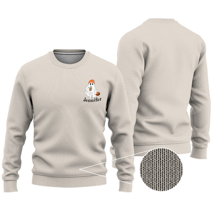 Little Ghost Ice Coffee - Personalized Halloween Ugly Sweater