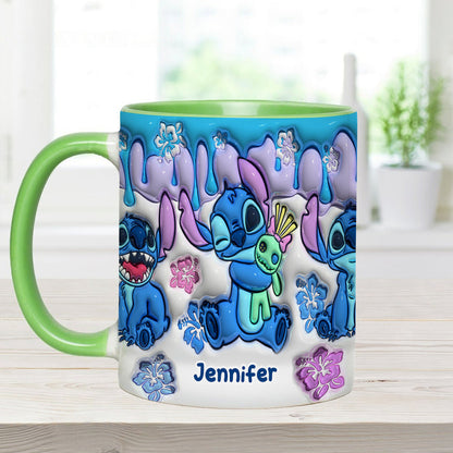Blue Ohana Hugging - Personalized Ohana Accent Mug