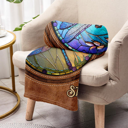 Stained Glass Dragonfly - Personalized Dragonfly Blanket