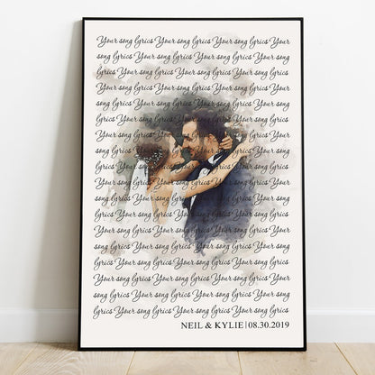 Custom Watercolor Portraits With Wedding Song Lyrics - Personalized Husband And Wife Canvas And Poster