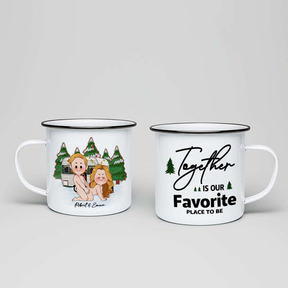 Together Is Our Favorite Place To Be - Personalized Camping Enamel Mug