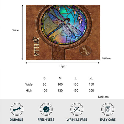 Stained Glass Dragonfly - Personalized Dragonfly Blanket