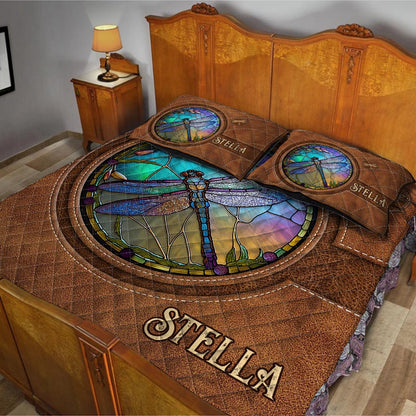 Stained Glass Dragonfly - Personalized Dragonfly Quilt Set