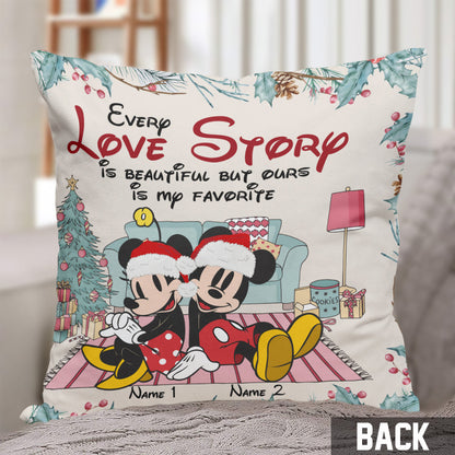 Every Love Story Is Beautiful - Personalized Christmas Mouse Throw Pillow