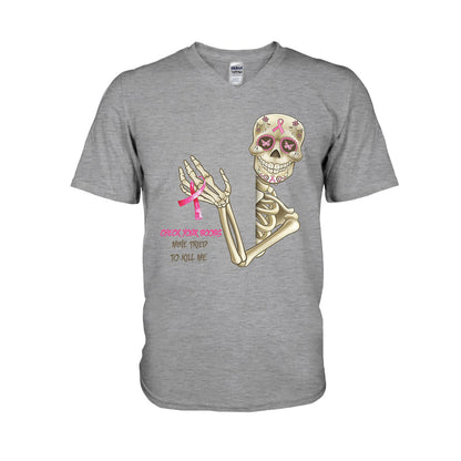 Check Your Boobs Mine Tried To Kill Me - Breast Cancer Awareness T-shirt and Hoodie 102021