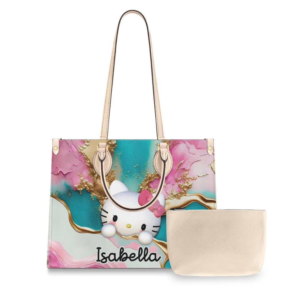 A Touch Of Pink - Personalized White Kitten Leather Handbag
