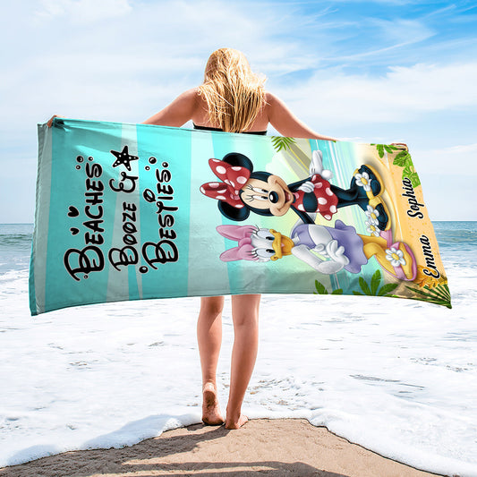 Beaches Booze Besties - Personalized Mouse Beach Towel