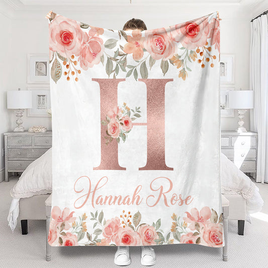 Floral Custom Name - Personalized Newborn Blanket