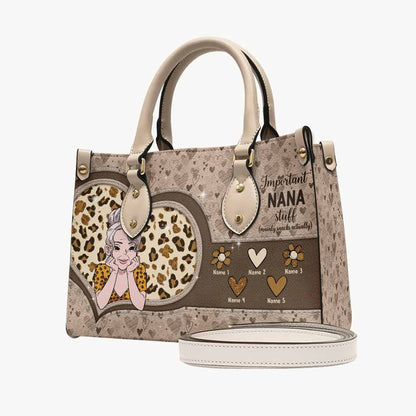 Important Nana Stuff - Personalized Mother's Day Grandma Leather Handbag
