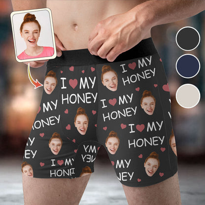 I Love My Wife/Girlfriend/Honey - Personalized Husband And Wife Men’s Boxer Briefs