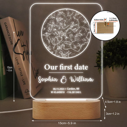 Our First Date - Personalized Couple Shaped Plaque Light Base