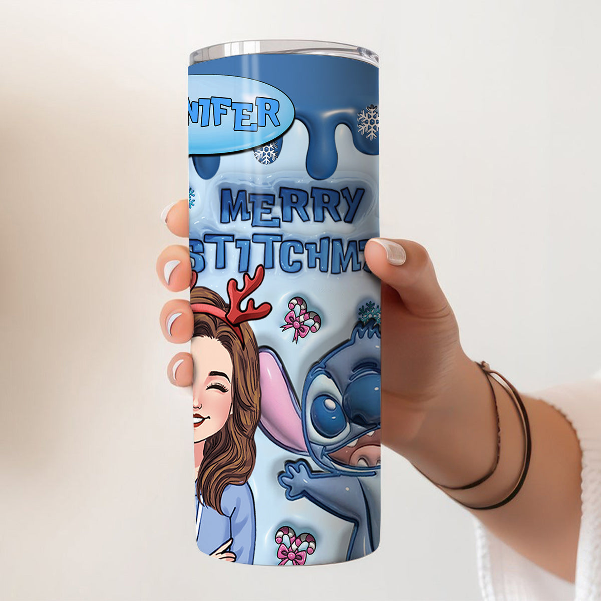 Merry Stitchmas - Personalized Ohana Skinny Tumbler