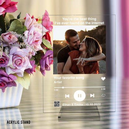 Custom Photo And Favorite Song Scannable QR Code - Personalized Husband And Wife Transparent Acrylic Plaque