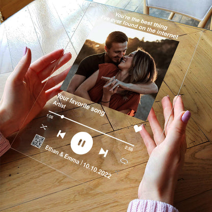 Custom Photo And Favorite Song Scannable QR Code - Personalized Husband And Wife Transparent Acrylic Plaque