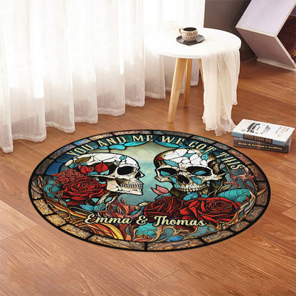 Skull Couple - Personalized Skull Round Rug