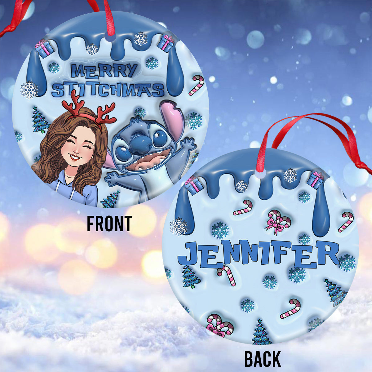 Ohana Merry Stitchmas - Personalized Ohana Ceramic Circle Ornament
