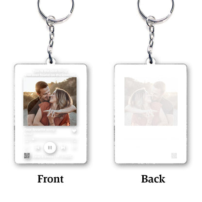 Custom Photo And Favorite Song Scannable QR Code - Personalized Husband And Wife Transparent Keychain