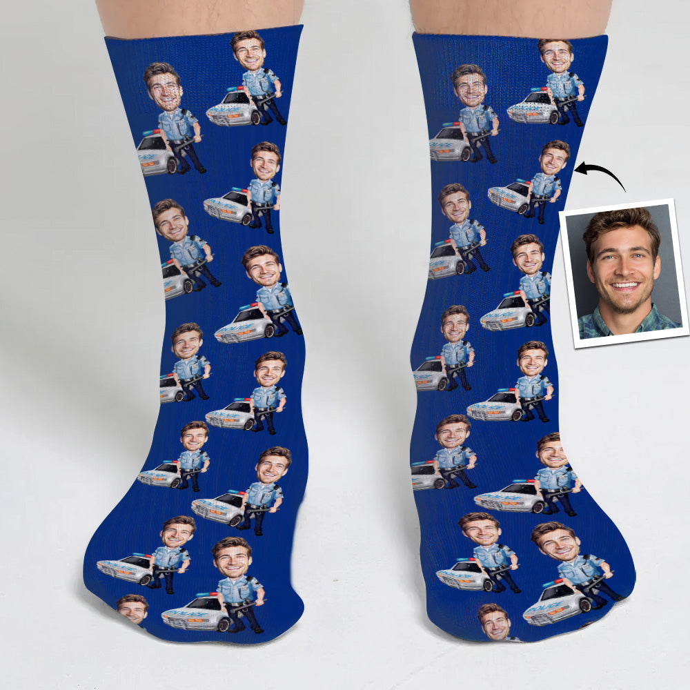 Police Officer Cartoonized Photo - Personalized Police Officer Socks