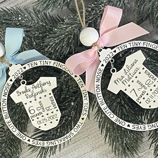 Baby's First Christmas - Gift for Newborn - Personalized 2 Piece Wooden Ornament